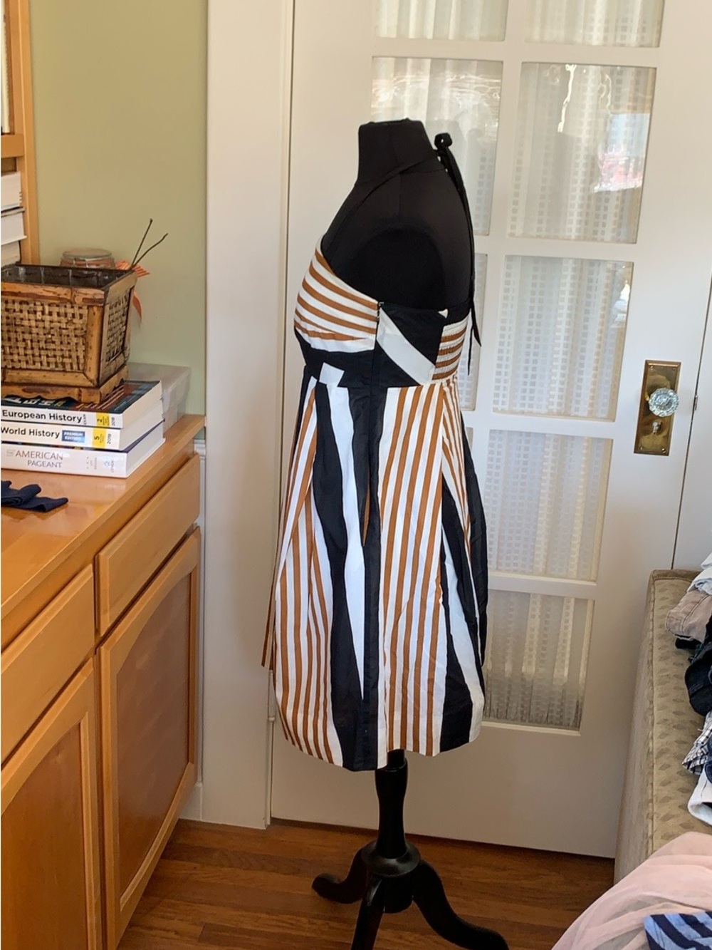 Moulinette Soeurs Strapless Striped Dress in Black, White & Brown - Picture 5 of 8